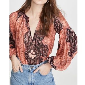 NWT Ulla Johnson Sanya Printed Silk Lurex Blouse